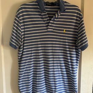 Blue and White Striped Polo T-Shirt